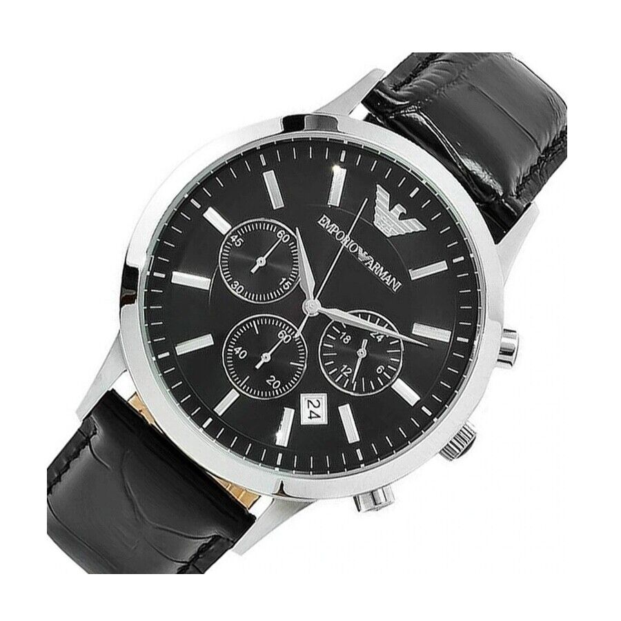  Shop Authentic Emporio Armani Renato Chronograph Black Dial Black Leather Strap Watch For Men - AR2447 - Luxxuri