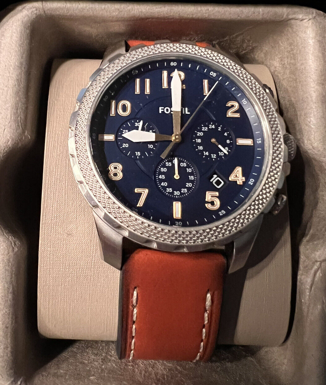  Shop Authentic Fossil Bowman Chronograph Blue Dial Brown Leather Strap Watch for Men - FS5602 - Luxxuri