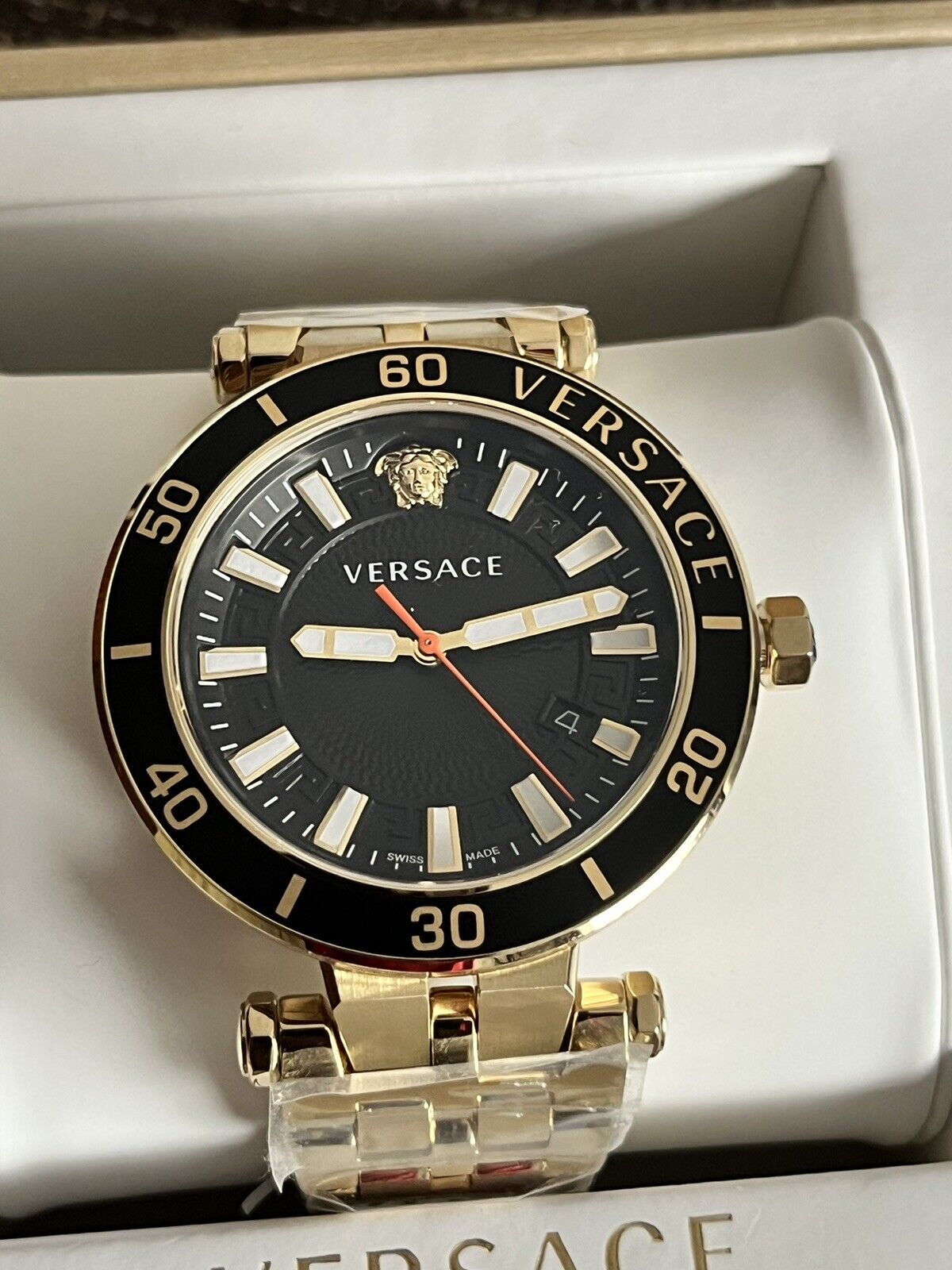  Shop Authentic Versace Greca Sport Quartz Black Dial Gold Steel Strap Watch for Men - VEZ300721 - Luxxuri