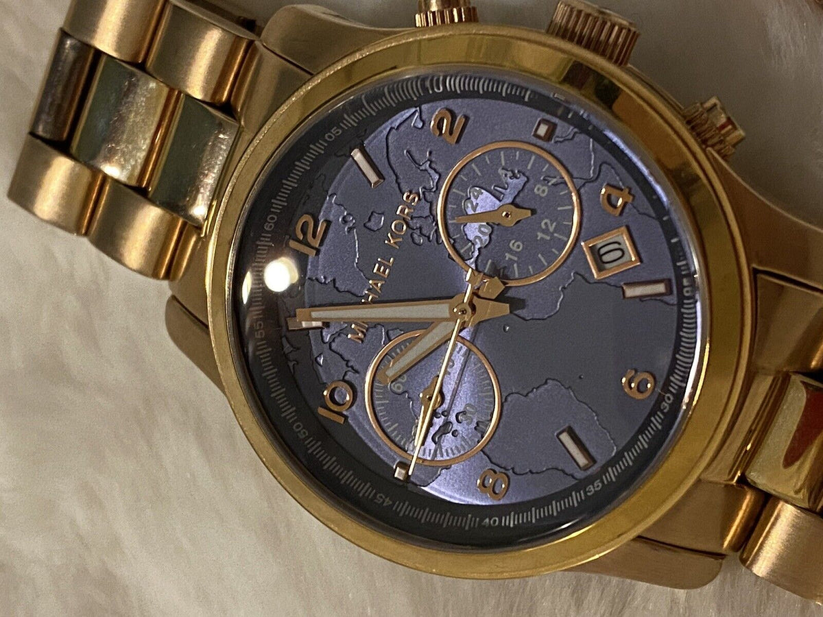  Shop Authentic Michael Kors Runway Stop Hunger Quartz Blue Dial Rose Gold Steel Strap Watch For Men - MK8358 - Luxxuri
