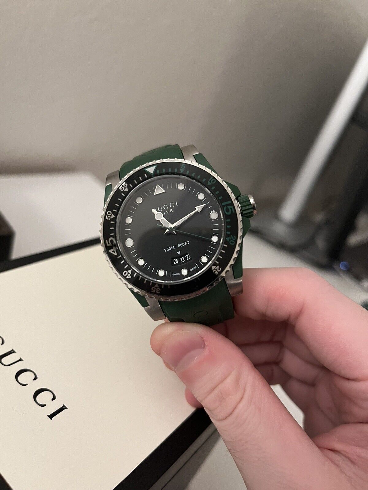  Shop Authentic Gucci Dive Black Dial Green Rubber Strap Watch For Men - YA136310 - Luxxuri