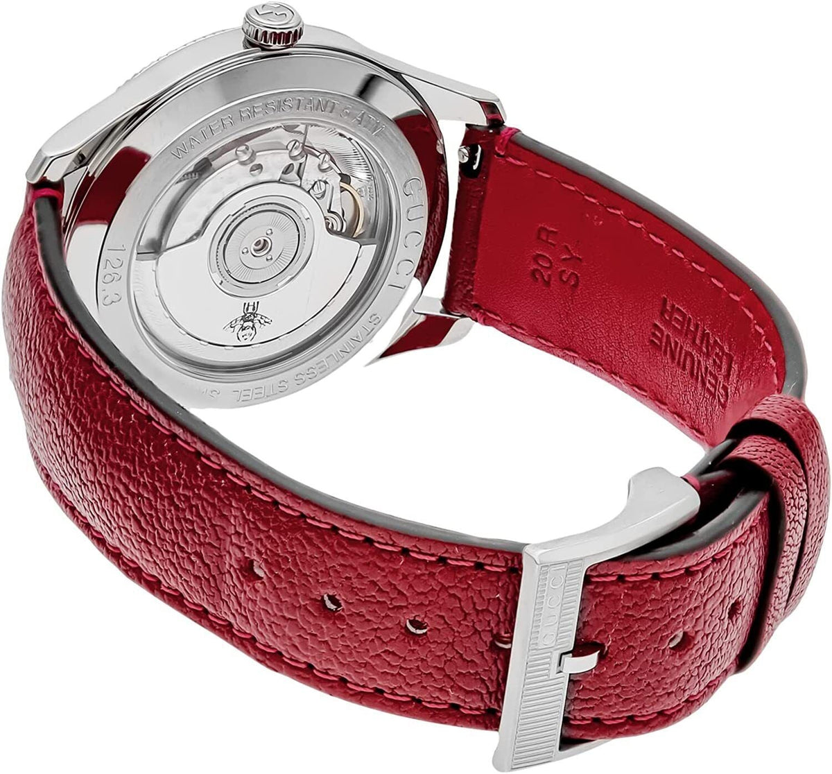  Shop Authentic Gucci G Timeless Automatic Silver Dial Red Leather Strap Watch For Men - YA126346 - Luxxuri