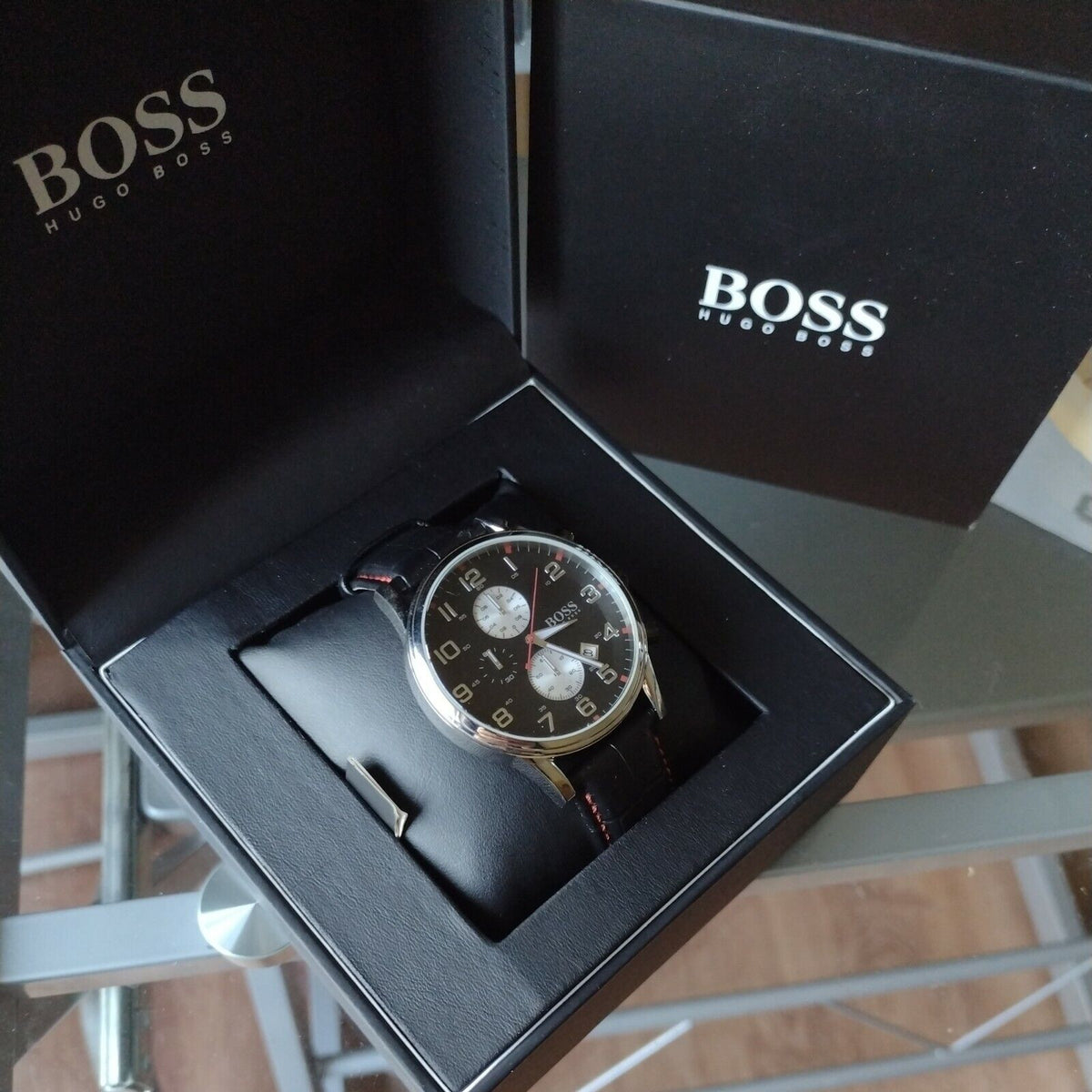  Shop Authentic Hugo Boss Aeroliner Black Dial Black Leather Strap Watch for Men - 1512631 - Luxxuri