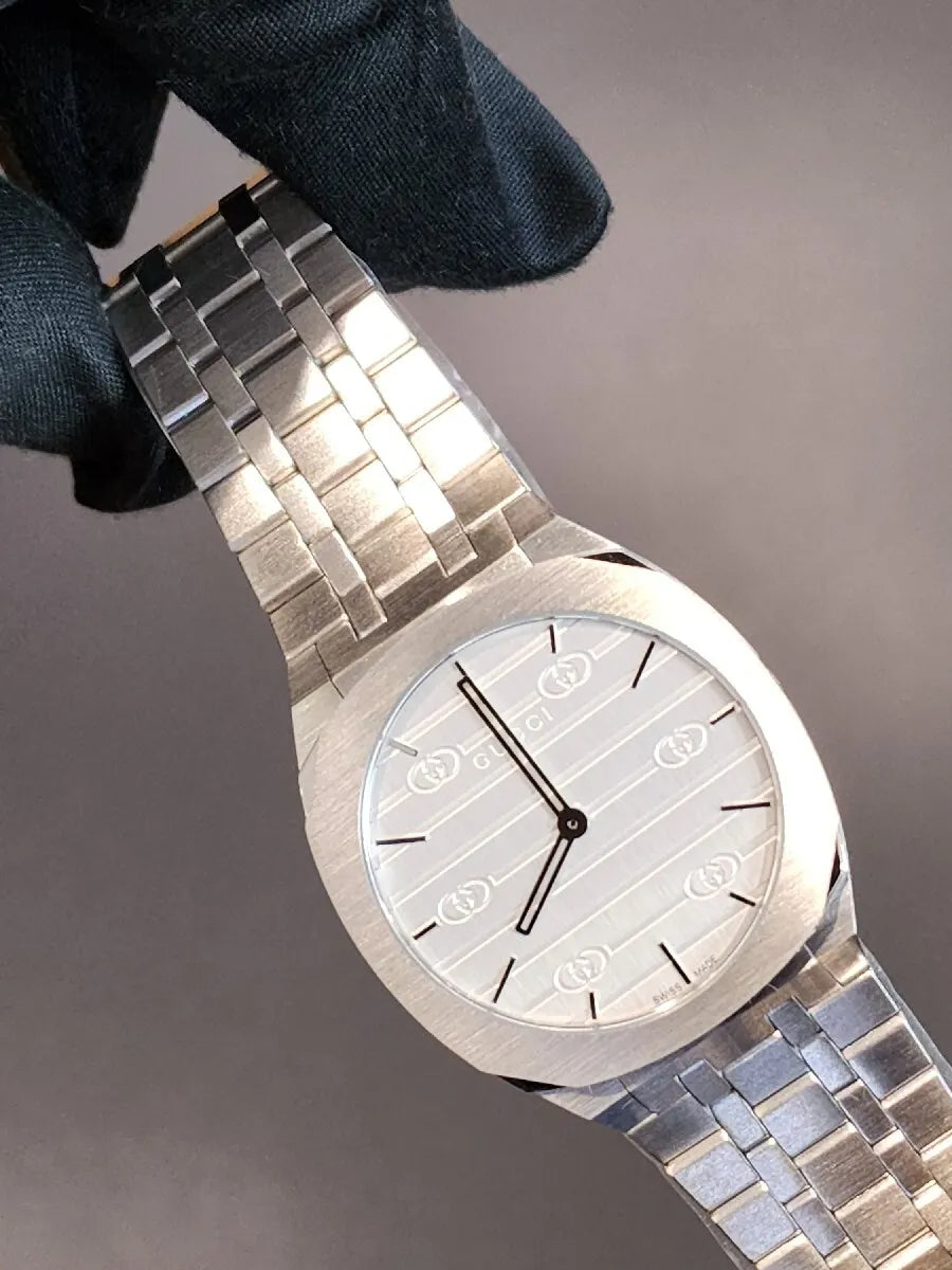  Shop Authentic Gucci 25H Quartz Silver Dial Silver Steel Strap Watch For Women - YA163402 - Luxxuri