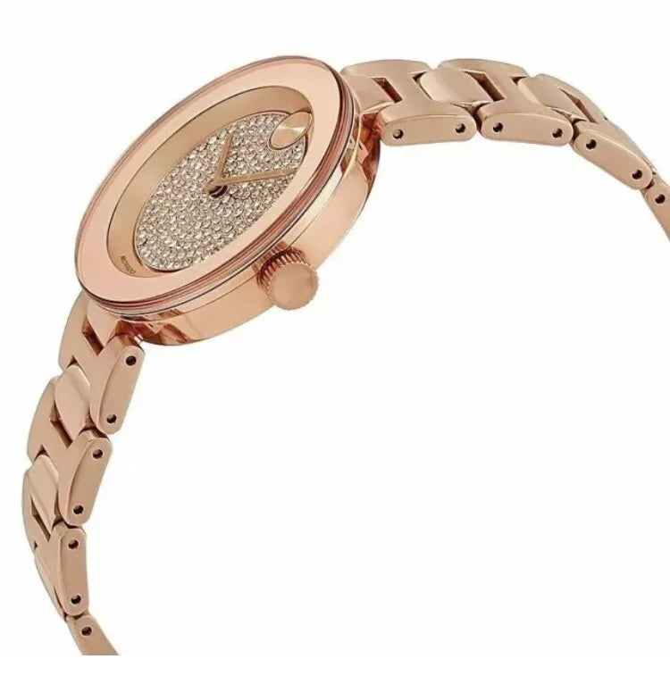  Shop Authentic Movado Bold Crystal Pave Rose Gold Dial Rose Gold Steel Strap Watch For Women - 3600493 - Luxxuri