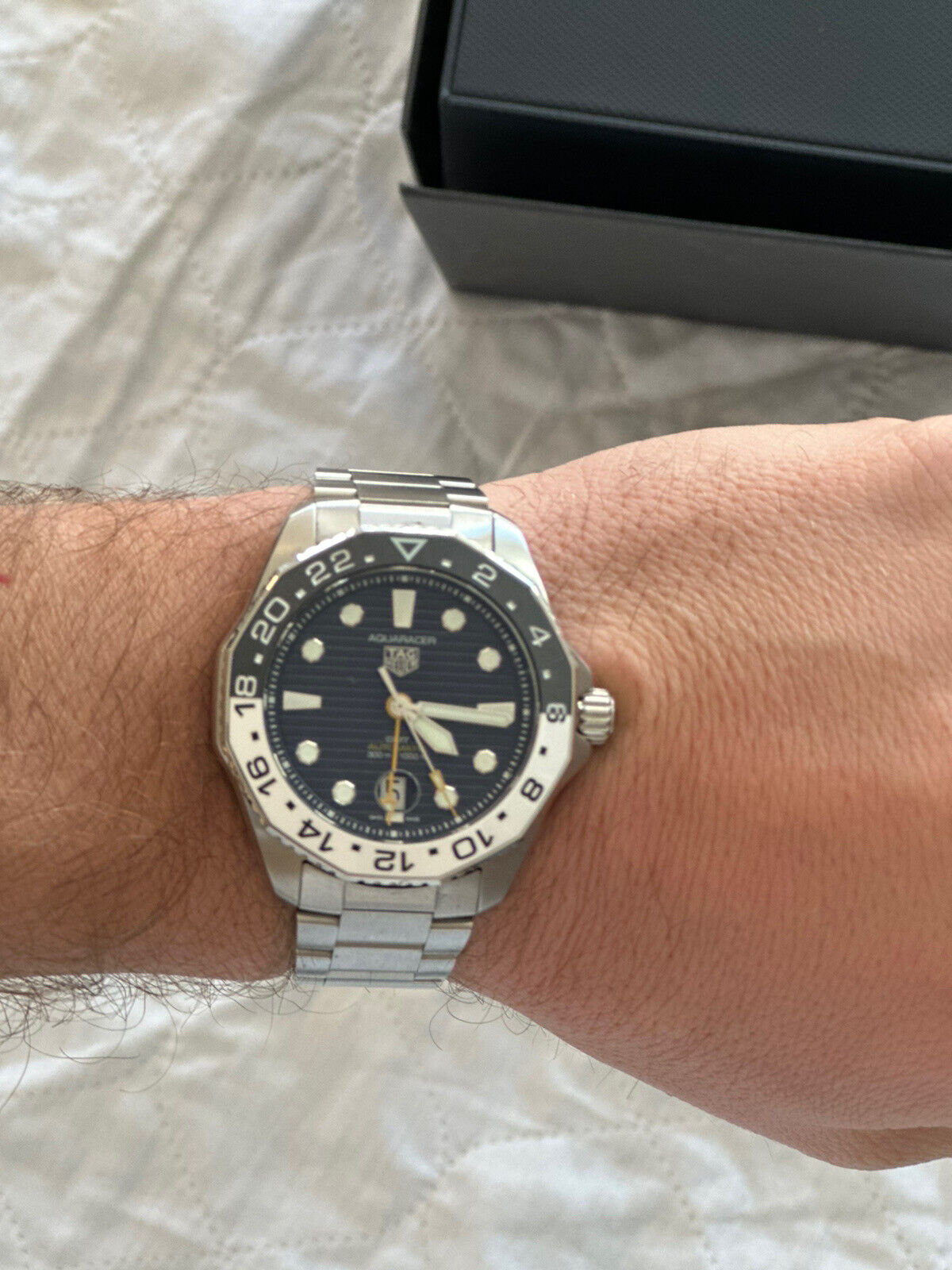  Shop Authentic Tag Heuer Aquaracer Professional 300 GMT Automatic Blue Dial Silver Steel Strap Watch for Men - WBP2010.BA0632 - Luxxuri