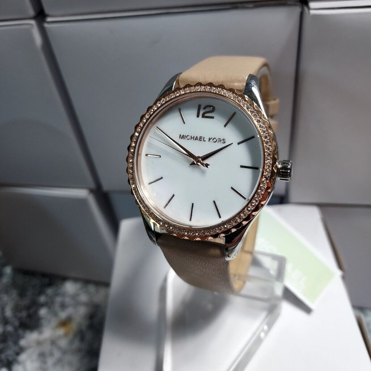  Shop Authentic Michael Kors Layton Mother of Pearl White Dial Brown Leather Strap Watch For Women - MK2910 - Luxxuri