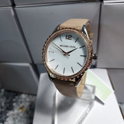  Shop Authentic Michael Kors Layton Mother of Pearl White Dial Brown Leather Strap Watch For Women - MK2910 - Luxxuri