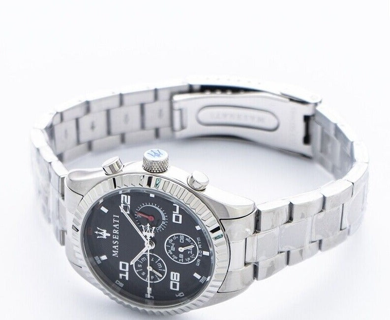  Shop Authentic Maserati Competizione Chronograph Black Dial Silver Steel Strap Watch For Men - R8853100012 - Luxxuri