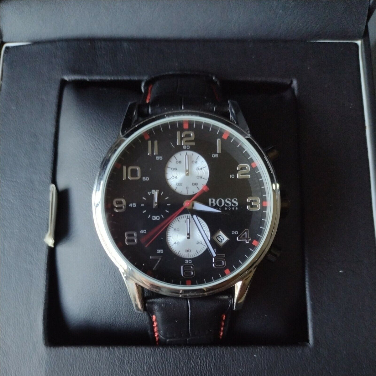  Shop Authentic Hugo Boss Aeroliner Black Dial Black Leather Strap Watch for Men - 1512631 - Luxxuri