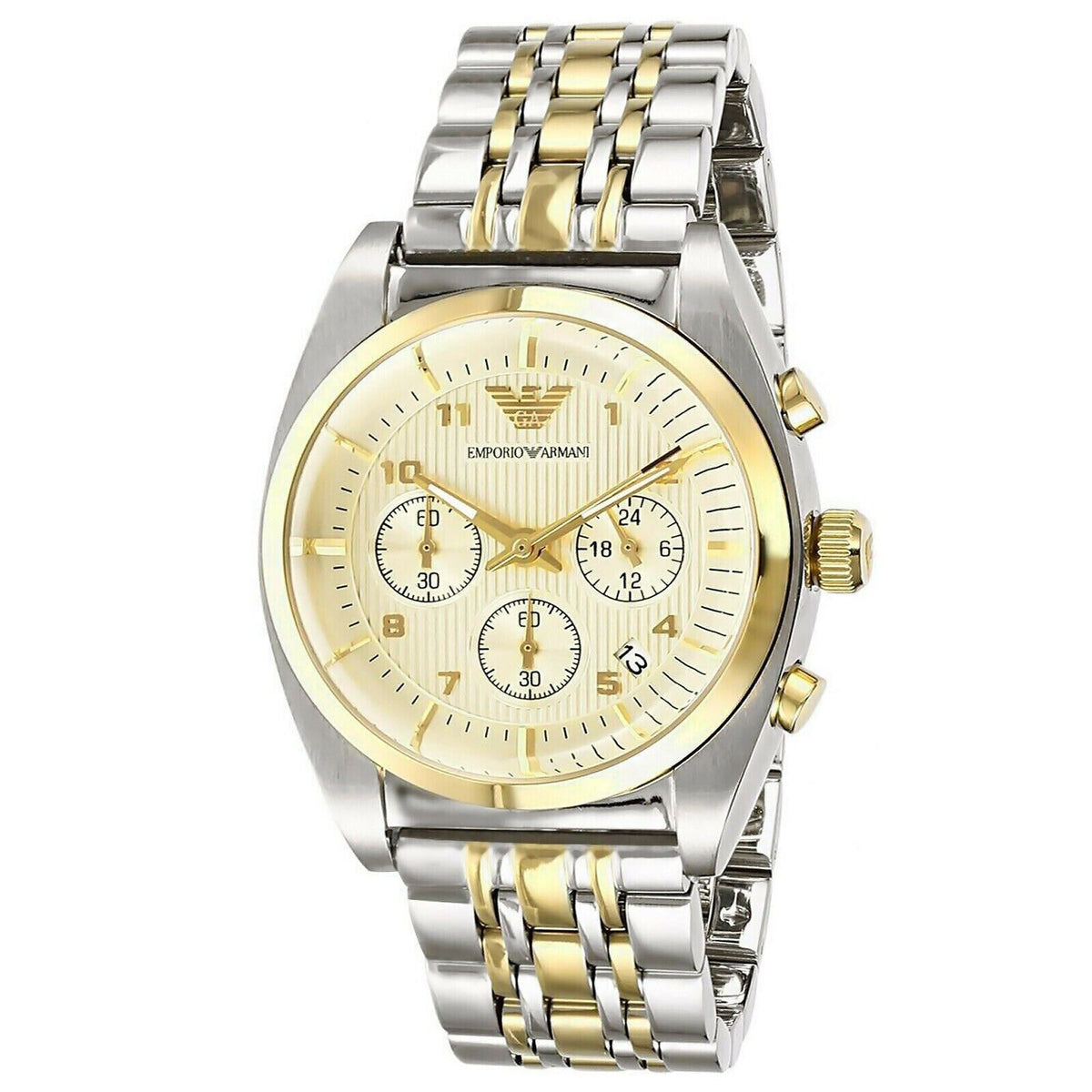  Shop Authentic Emporio Armani Classic Chronograph White Dial Two Tone Steel Strap Watch For Men - AR0396 - Luxxuri
