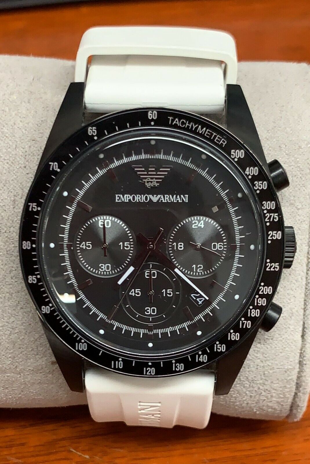  Shop Authentic Emporio Armani Sportivo Chronograph Black Dial White Rubber Strap Watch For Men - AR6112 - Luxxuri