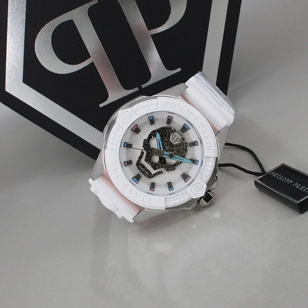 Philipp Plein The Skull White Dial White Silicone Strap Watch for Men - PWAAA1521