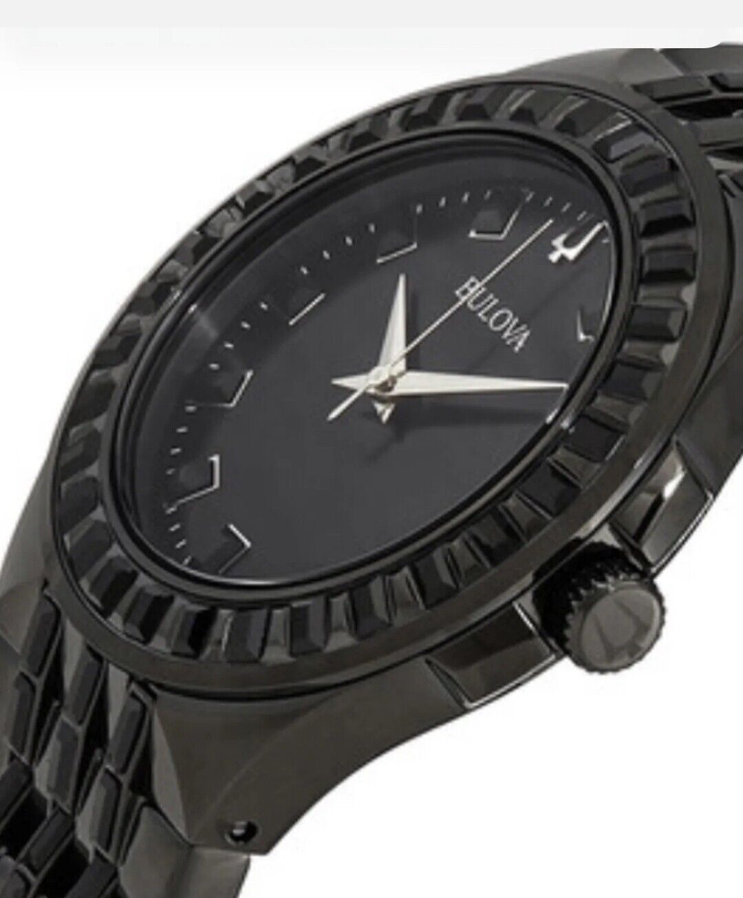  Shop Authentic Bulova Crystal Collection Phantom Black Dial Black Steel Strap Watch for Men - 98A240 - Luxxuri