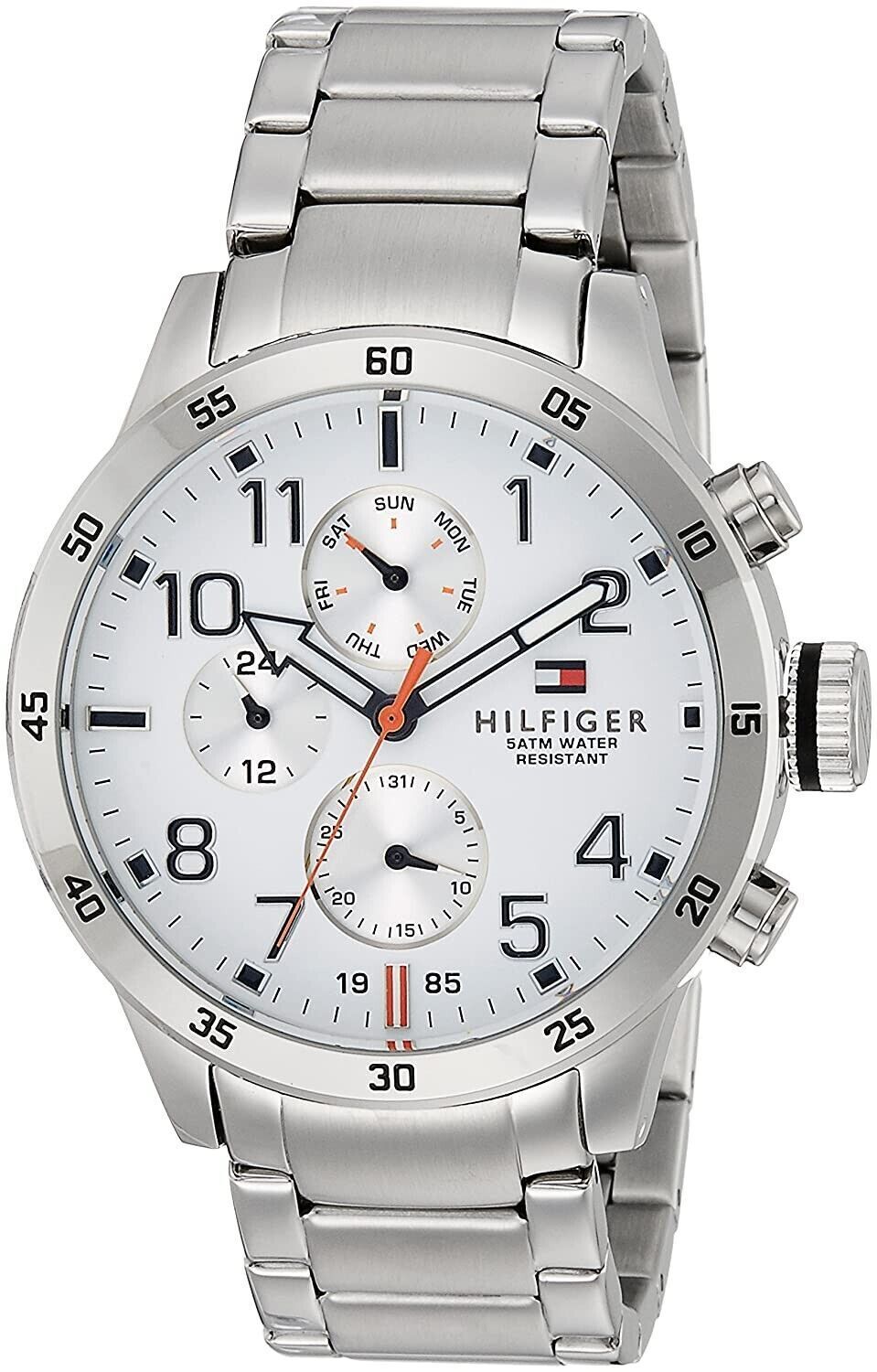  Shop Authentic Tommy Hilfiger Trent Multifunction White Dial Silver Steel Strap Watch for Men - 1791140 - Luxxuri