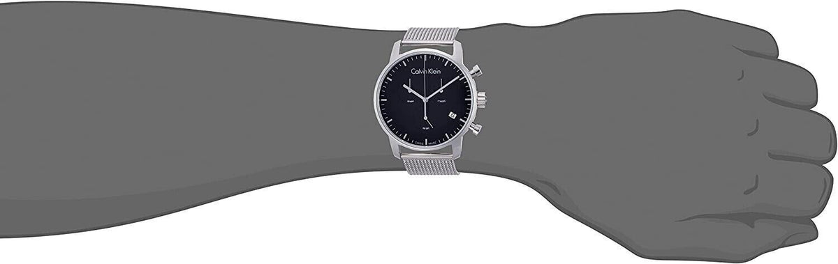  Shop Authentic Calvin Klein City Chronograph Black Dial Silver Mesh Bracelet Watch for Men - K2G27121 - Luxxuri