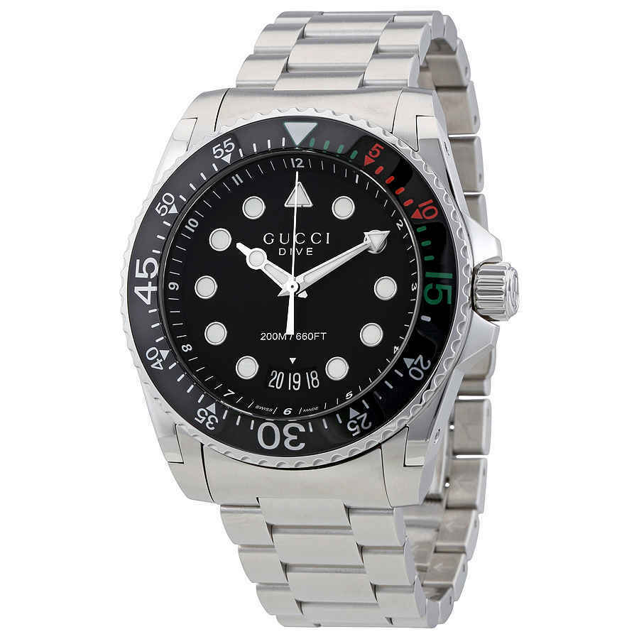  Shop Authentic Gucci Dive Analog Black Dial Silver Steel Strap Watch For Men - YA136208 - Luxxuri