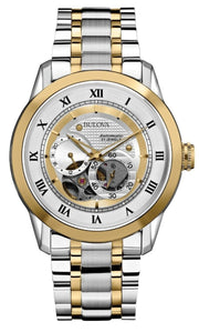  Shop Authentic Bulova BVA Skeleton Silver Dial Two Tone Steel Strap Watch for Men - 98A123 - Luxxuri