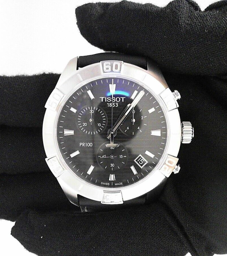  Shop Authentic Tissot PR 100 Sport Quartz Chronograph Black Dial Black Leather Strap Watch For Men - T101.617.16.051.00 - Luxxuri