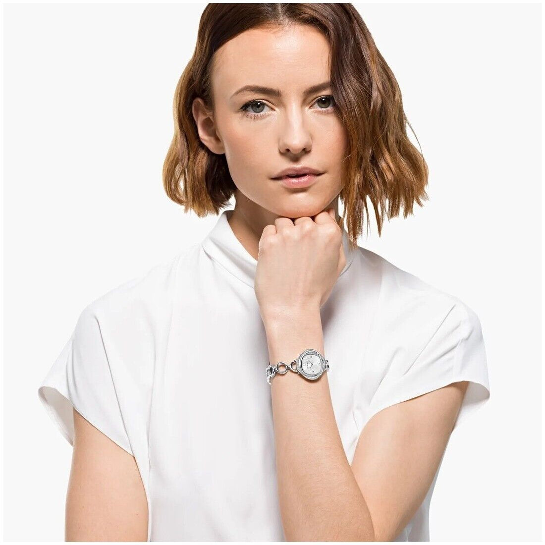  Shop Authentic Swarovski Crystal Flower Silver Dial Silver Steel Strap Watch for Women - 5547622 - Luxxuri