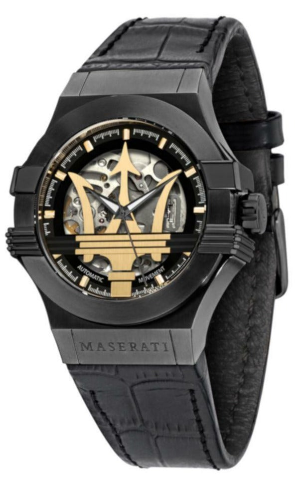  Shop Authentic Maserati Potenza Skeleton Limited Edition Black Dial Black Leather Strap Watch For Men - R8821108027 - Luxxuri