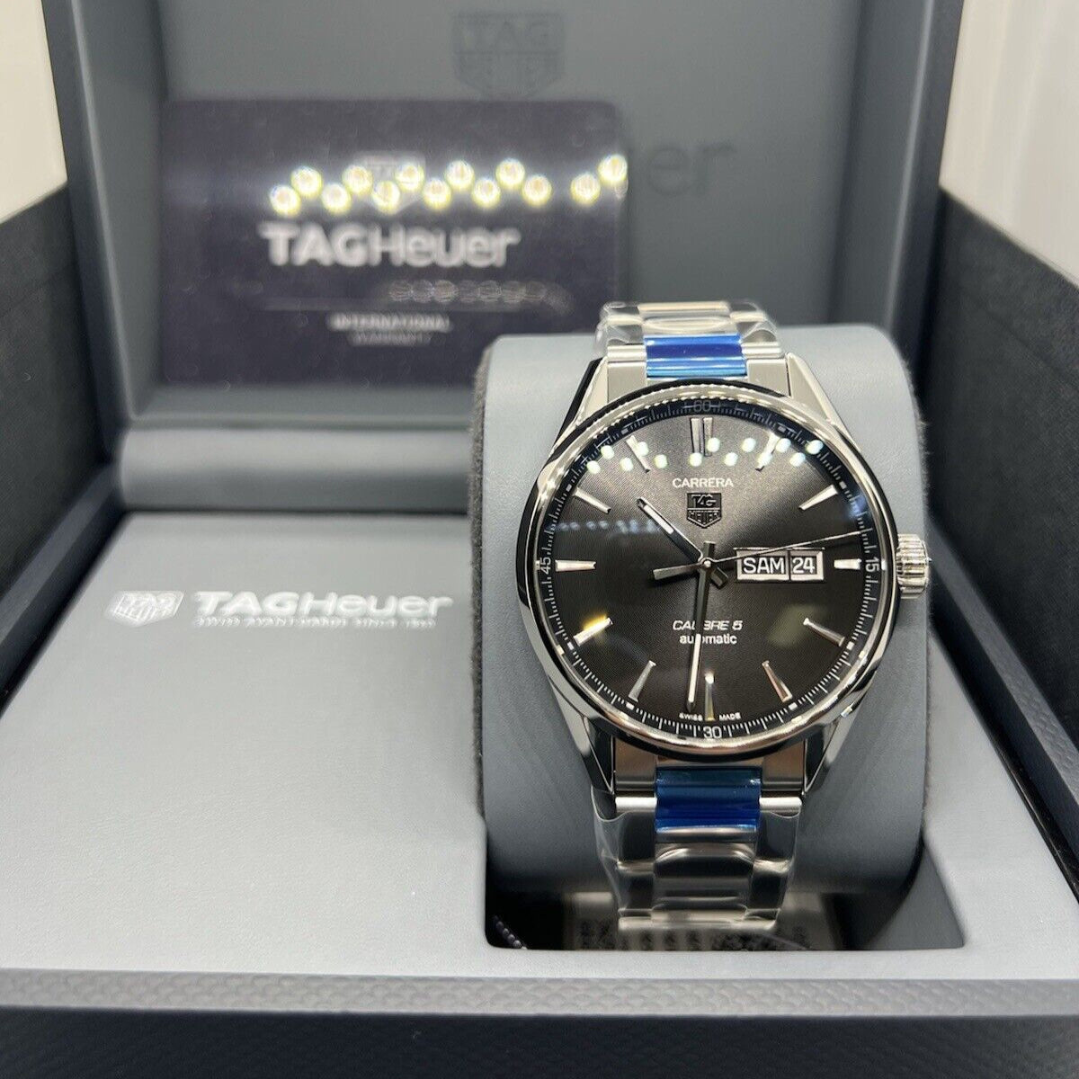  Shop Authentic Tag Heuer Carrera Calibre 5 Automatic Black Dial Silver Steel Strap Watch for Men - WAR201A.BA0723 - Luxxuri