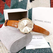  Shop Authentic Michael Kors Jaryn Quartz Gold Dial Brown Leather Strap Watch For Women - MK2496 - Luxxuri