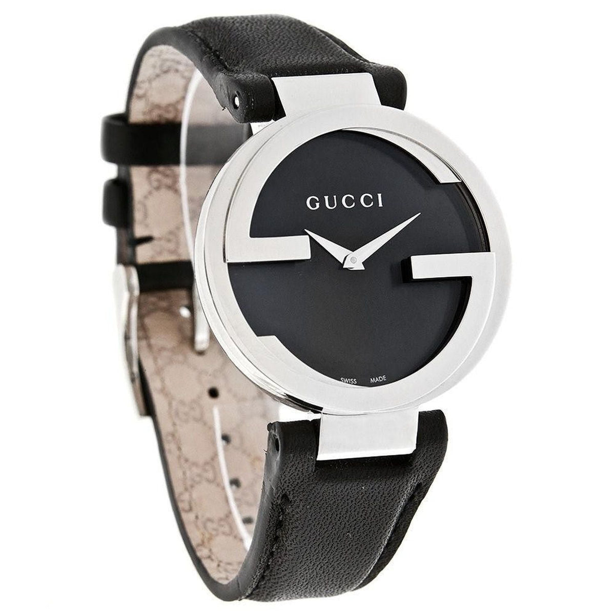  Shop Authentic Gucci G Interlocking Black Dial Black Leather Strap Watch For Women - YA133301 - Luxxuri