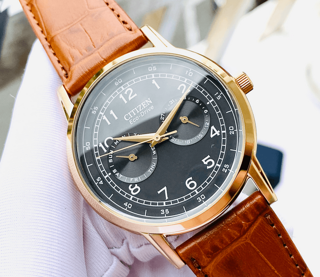  Shop Authentic Citizen Eco Drive Multi Function Day & Date Black Dial Brown Leather Strap Watch For Men - AO9003-08E - Luxxuri