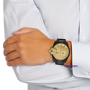  Shop Authentic Diesel Mega Chief Chronograph Gold Dial Black Steel Strap Watch For Men - DZ4485 - Luxxuri