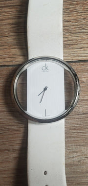  Shop Authentic Calvin Klein Glam Transparent Dial White Leather Strap Watch for Women - K9423101 - Luxxuri