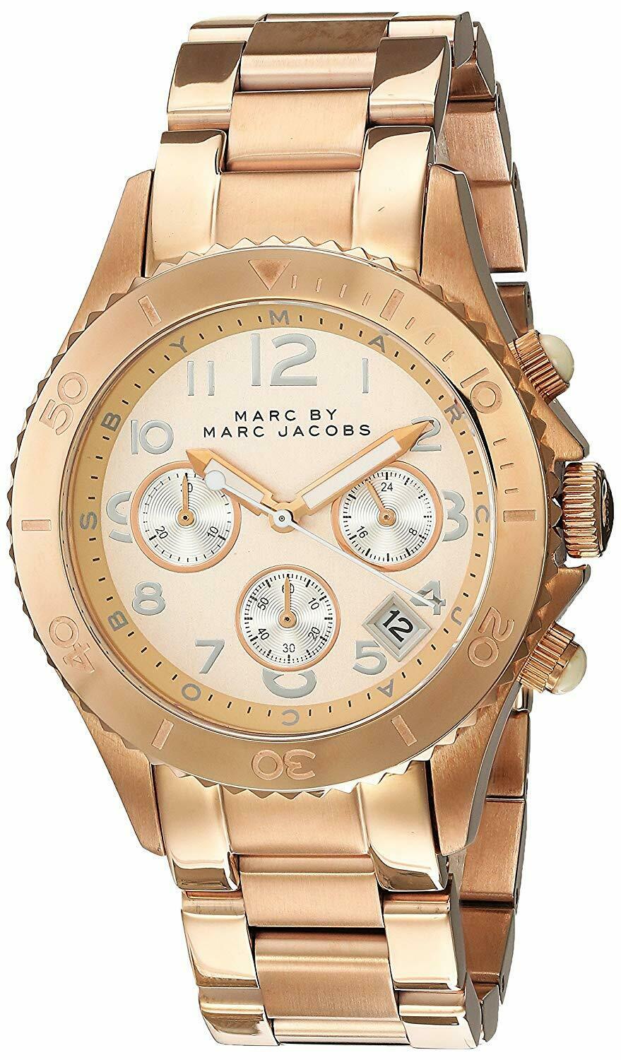  Shop Authentic Marc Jacobs Rock Chronograph Rose Gold Dial Rose Gold Steel Strap Watch for Women - MBM3156 - Luxxuri