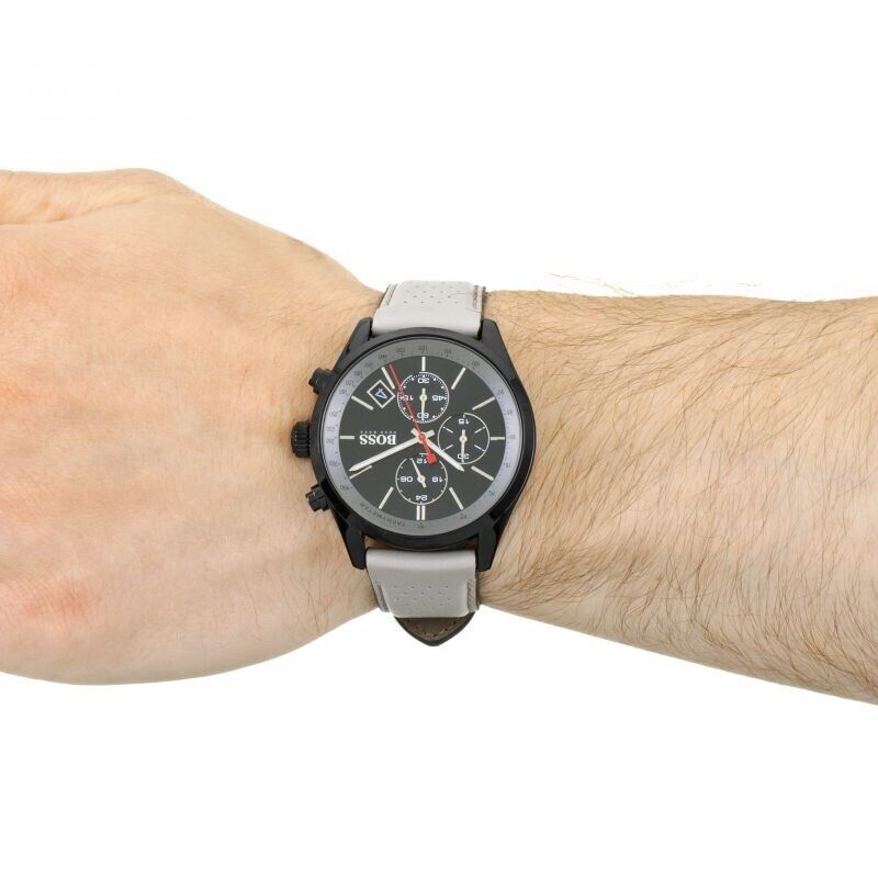  Shop Authentic Hugo Boss Grand Prix Chronograph Black Dial Grey Leather Strap Watch for Men - 1513562 - Luxxuri