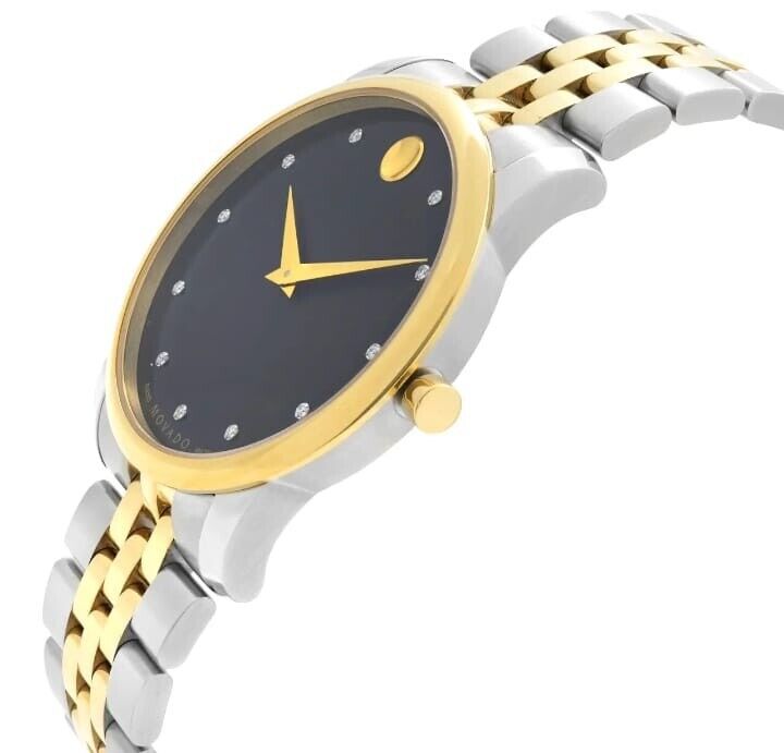  Shop Authentic Movado Museum Classic Diamonds Black Dial Two Tone Steel Strap Watch For Men - 0606879 - Luxxuri