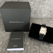  Shop Authentic Emporio Armani Gianni T Bar Quartz White Dial Black Leather Strap Watch For Women - AR11408 - Luxxuri