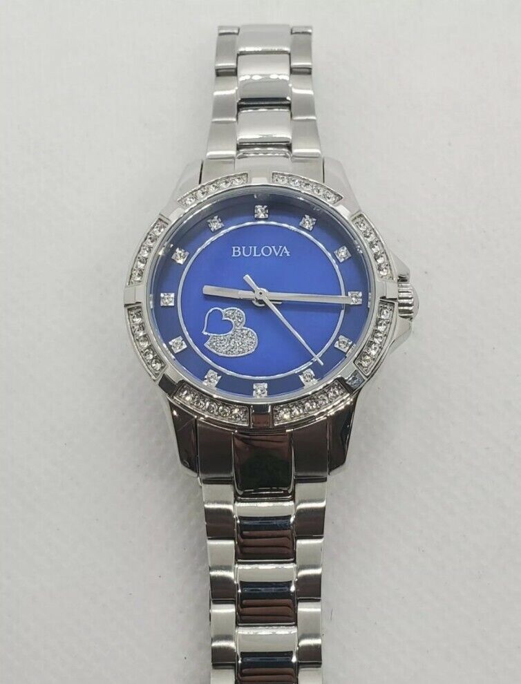  Shop Authentic Bulova Crystal Collection Blue Mother of Pearl Dial Silver Steel Strap Watch for Women - 96L238 - Luxxuri
