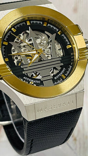  Shop Authentic Maserati Potenza Automatic Skeleton Dial Black Leather Strap Watch For Men - R8821108011 - Luxxuri