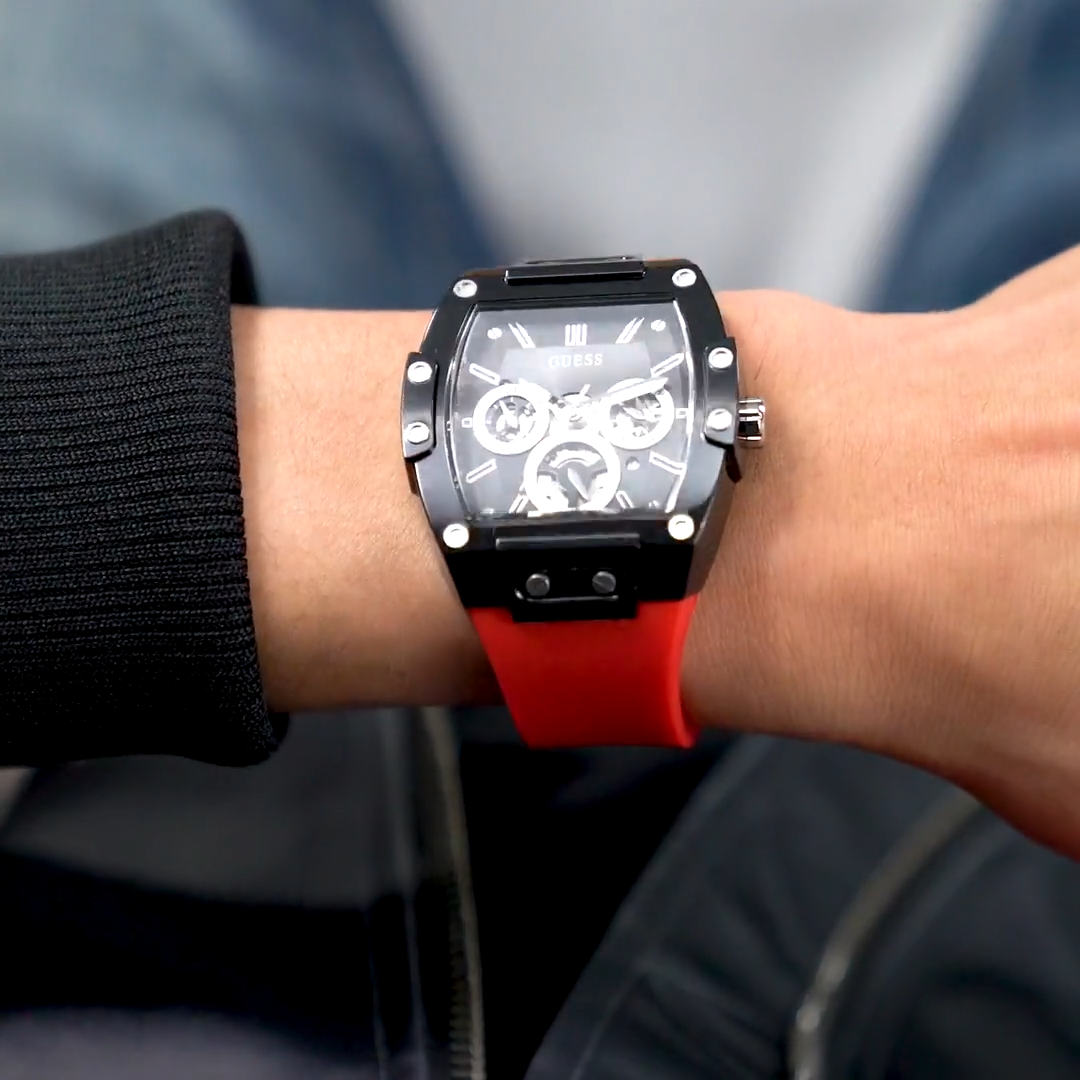  Shop Authentic Guess Phoenix Multifunction Black Dial Red Rubber Strap Watch for Men - GW0203G4 - Luxxuri