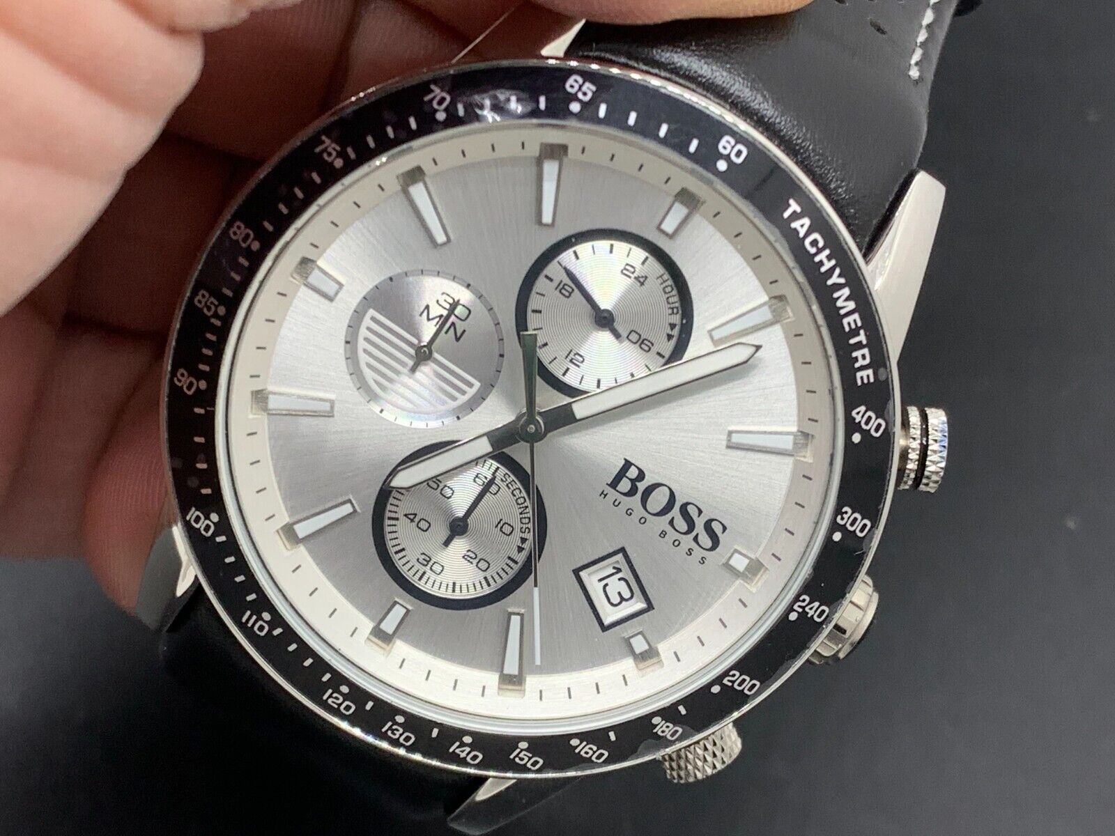  Shop Authentic Hugo Boss Rafale Chronograh Quartz White Dial Black Leather Strap Watch For Men - HB1513403 - Luxxuri