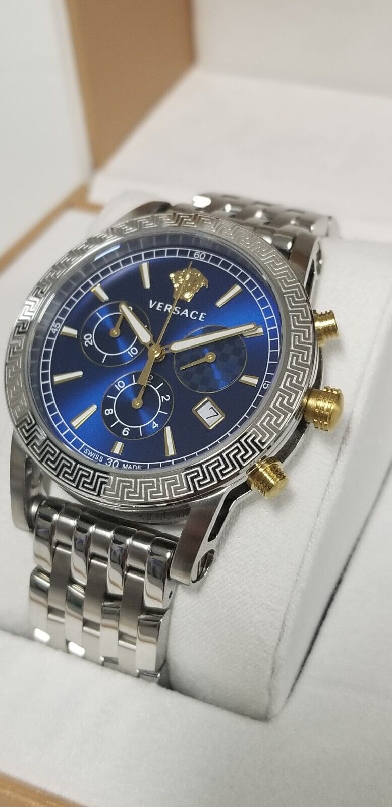  Shop Authentic Versace Sport Tech Chronograph Blue Dial Silver Steel Strap Watch for Men - VELT00219 - Luxxuri