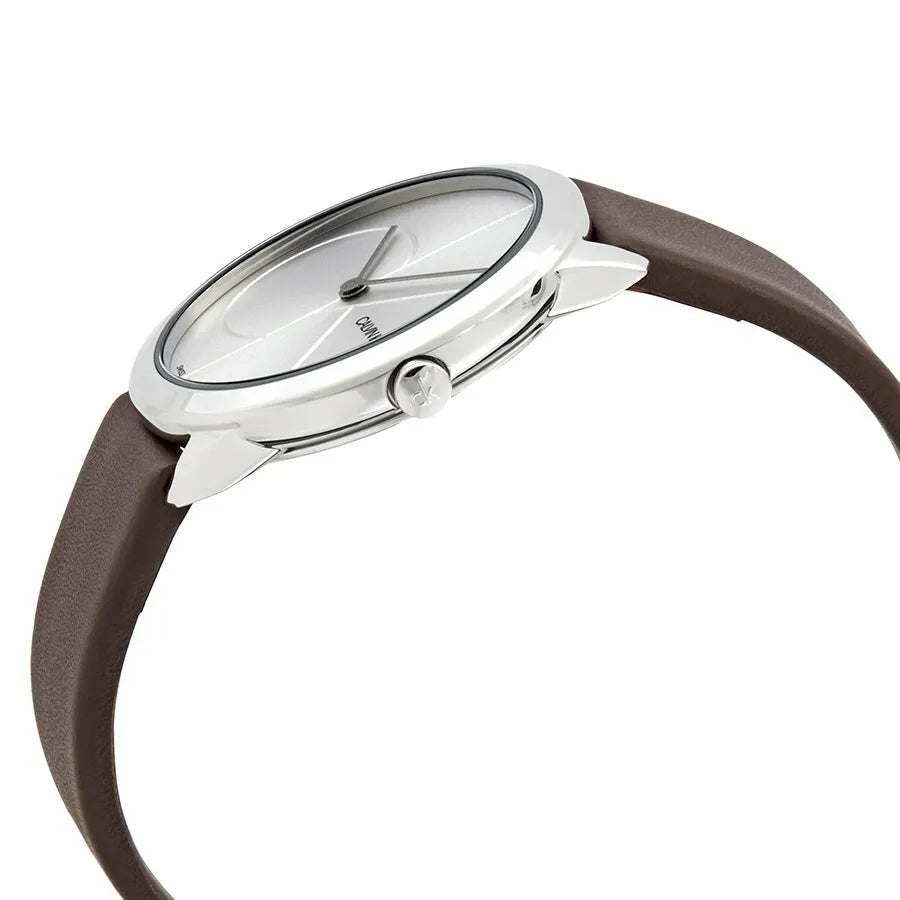  Shop Authentic Calvin Klein Minimal Silver Dial Brown Leather Strap Watch for Men - K3M221G6 - Luxxuri