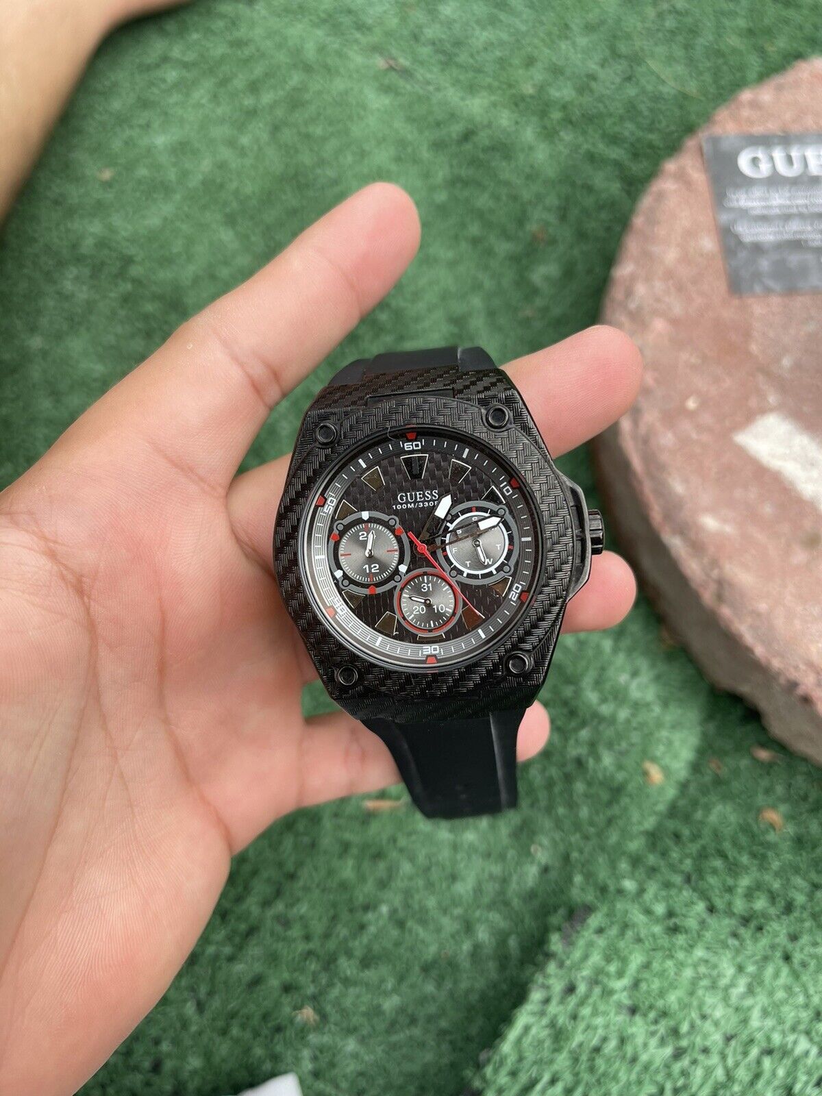  Shop Authentic Guess Legacy Black Dial Black Rubber Strap Watch For Men - W1048G2 - Luxxuri