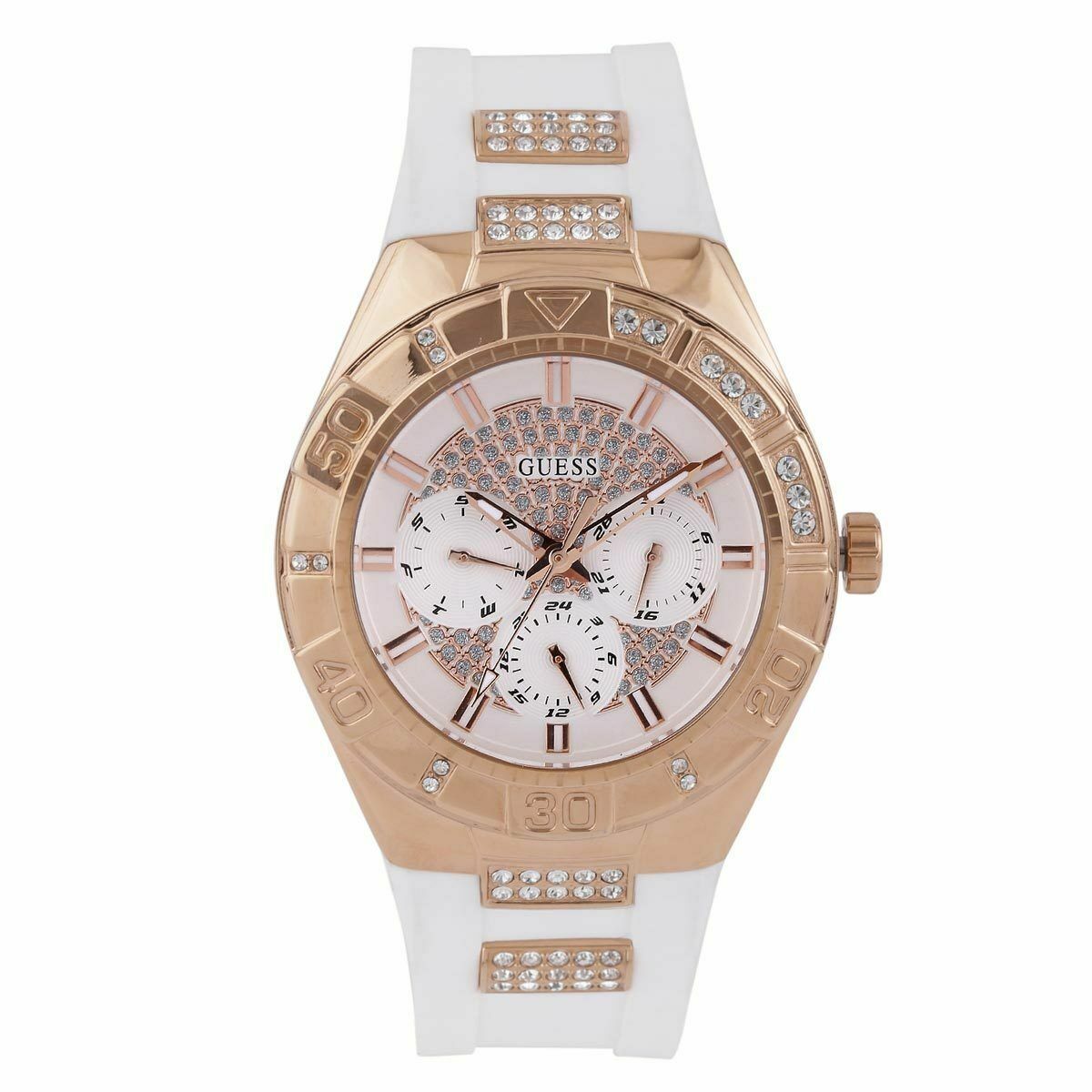  Shop Authentic Guess Luna Diamonds White Dial White Rubber Strap Watch for Women - W0653L4 - Luxxuri