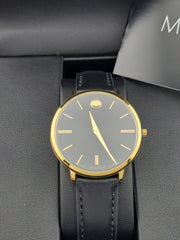  Shop Authentic Movado Ultra Slim Black Dial Black Leather Strap Watch For Women - 0607091 - Luxxuri