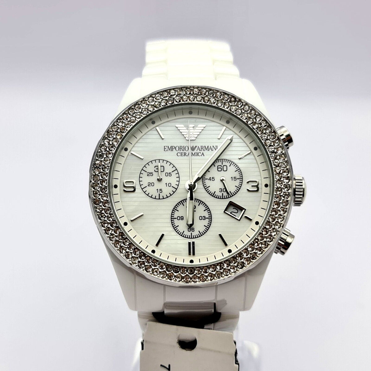  Shop Authentic Emporio Armani Ceramica Chronograph White Dial White Ceramic Strap Watch For Women - AR1456 - Luxxuri