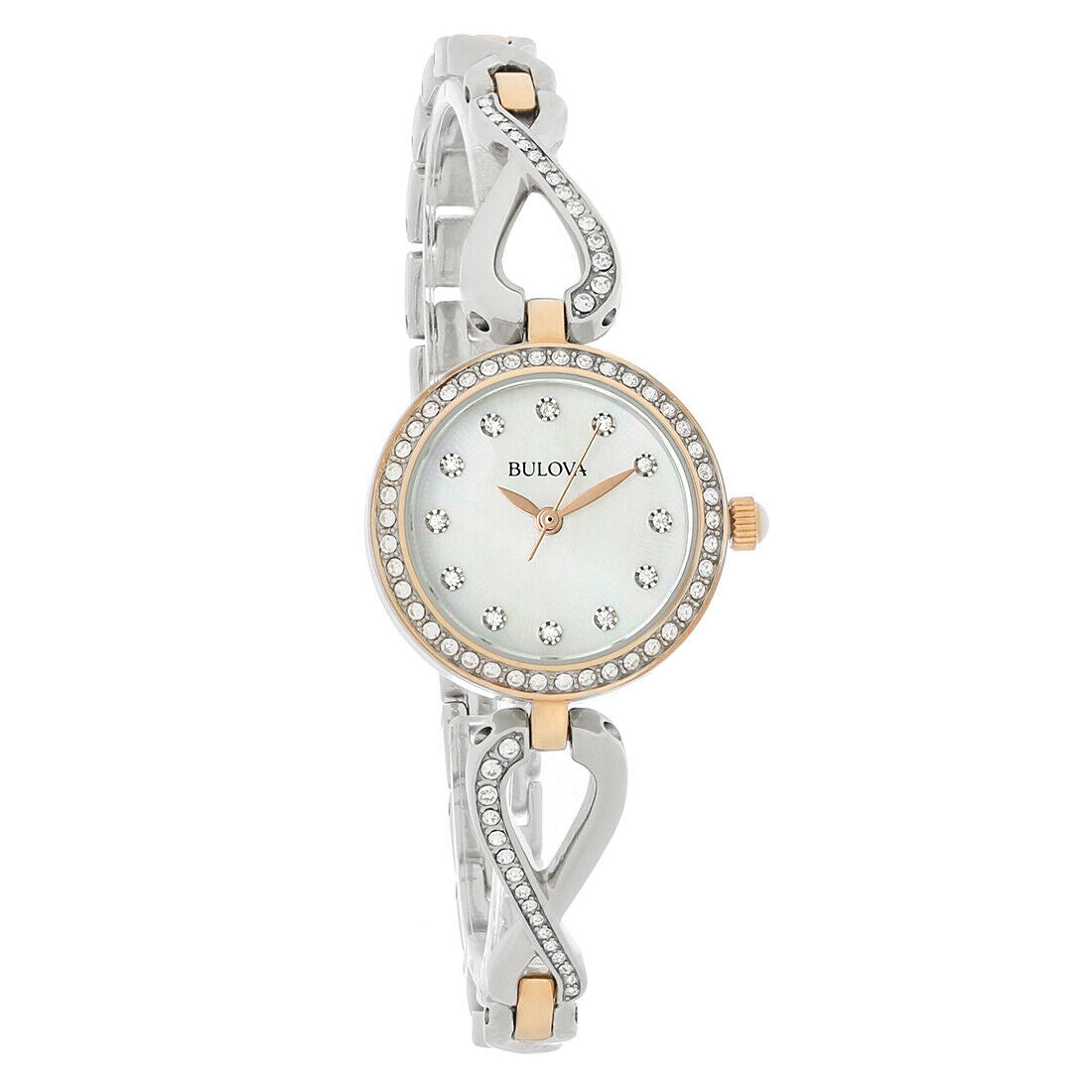  Shop Authentic Bulova Crystals Mother of Pearl Dial Two Tone Steel Strap Watch for Women - 98X108 - Luxxuri
