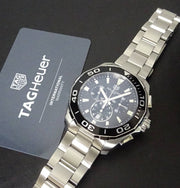  Shop Authentic Tag Heuer Aquaracer Quartz Chronograph Black Dial Silver Steel Strap Watch for Men - CAY111A.BA0927 - Luxxuri