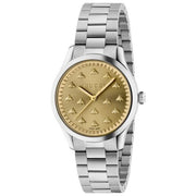  Shop Authentic Gucci G Timeless Quartz Gold Dial Silver Steel Strap Watch for Women - YA1265035 - Luxxuri