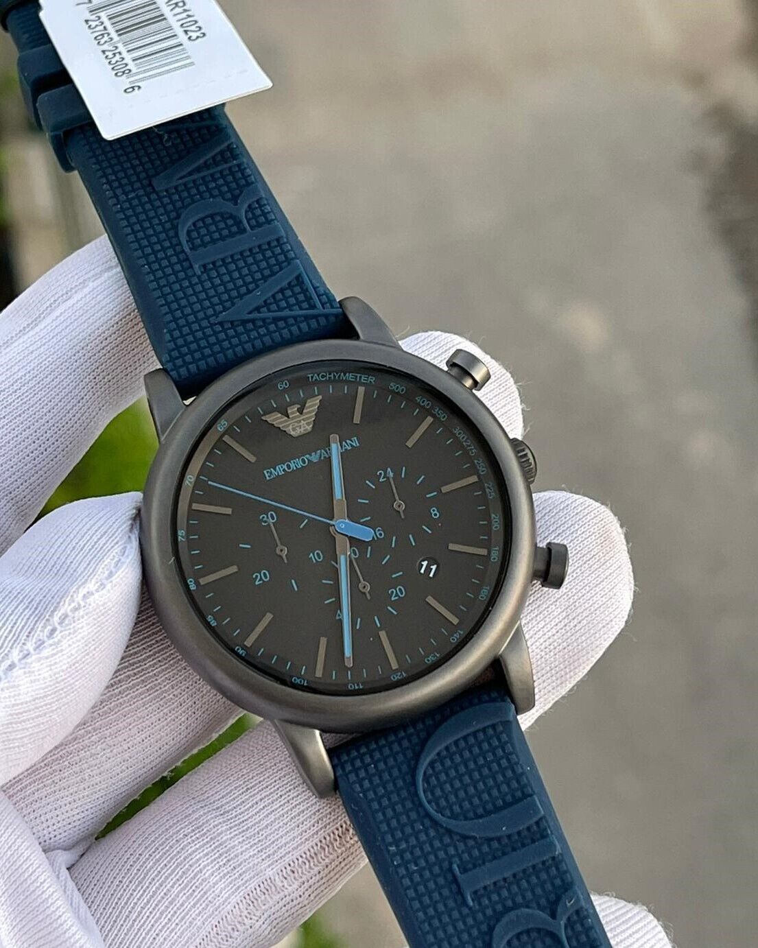  Shop Authentic Emporio Armani  Luigi Chronograph Black Dial Blue Rubber Strap Watch For Men - AR11023 - Luxxuri
