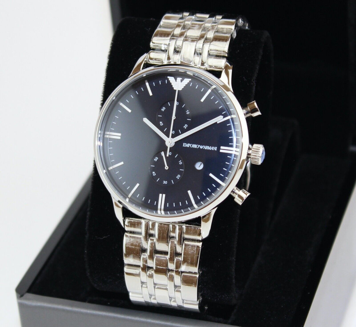  Shop Authentic Emporio Armani Gianni Chronograph Blue Dial Silver Steel Strap Watch For Men - AR1648 - Luxxuri